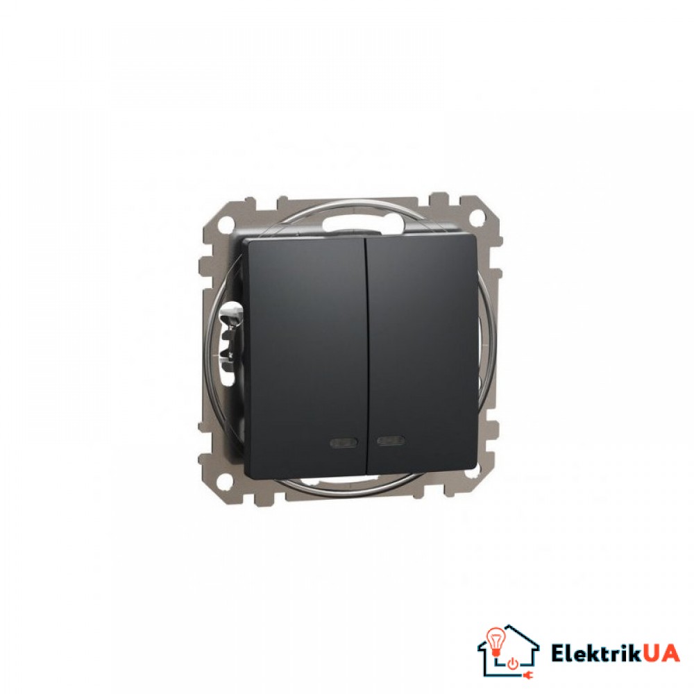 Двухклавишный переключатель с подсветкой Schneider Electric Sedna Design Чорный SDD114105L